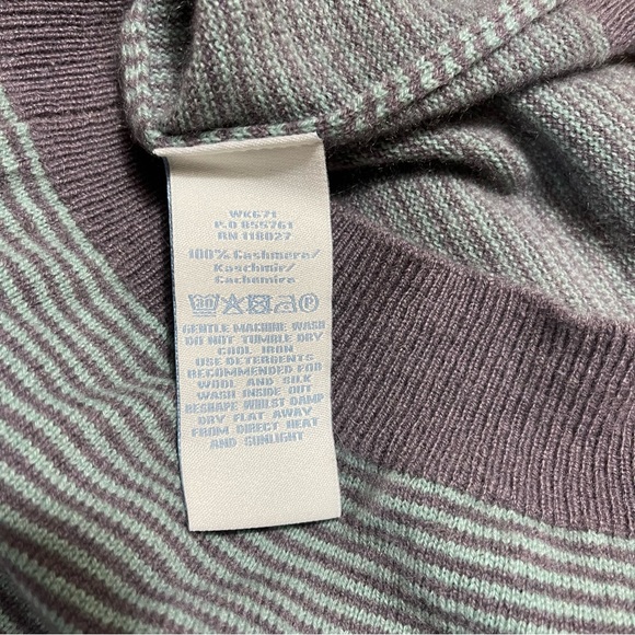 Boden Cashmere Sweater Vest Tank Green & Gray Stripe Sz 12 - Picture 4 of 4